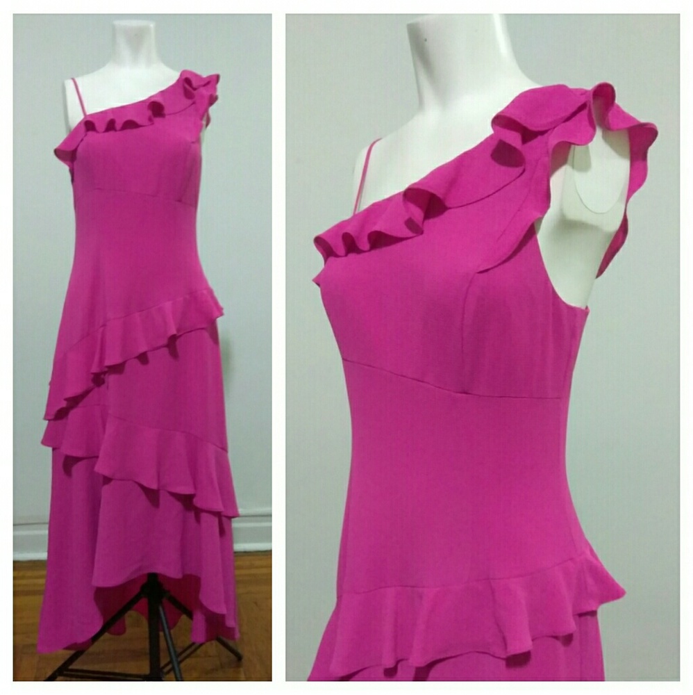 London Time Pink Cascade Frill Cocktail Dress